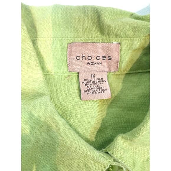 Women's 100% Linen Loose Fitting Button Up Blouse Pistachio Green 1XL - Picture 4 of 9